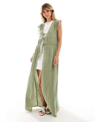 Vila Longline Tie Front Top In Green