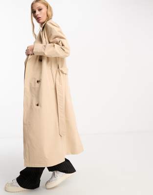 Vila Longline Trench Coat In Neutral