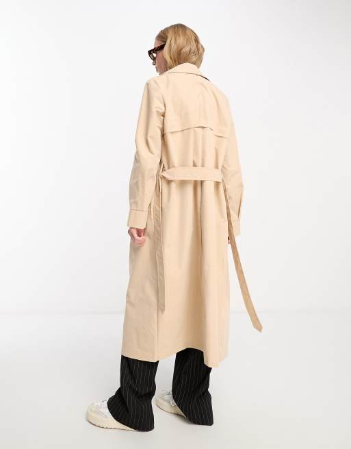 Vila longline trench coat in beige ASOS