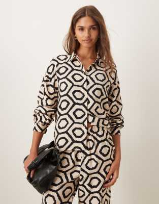 Vila Longsleeve Shirt In Abstract Print - Part Of A Set-white
