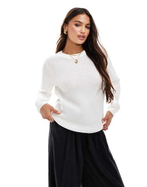 Vila longsleeve textured knitted jumper in white - view 1
