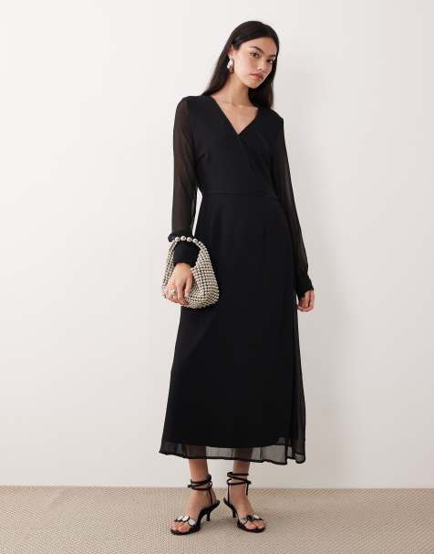 Vila longsleeve v-neck midi dress in black - view 1