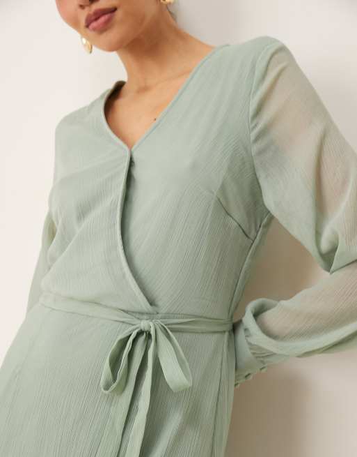 VILA longsleeve v-neck midi dress in sage green