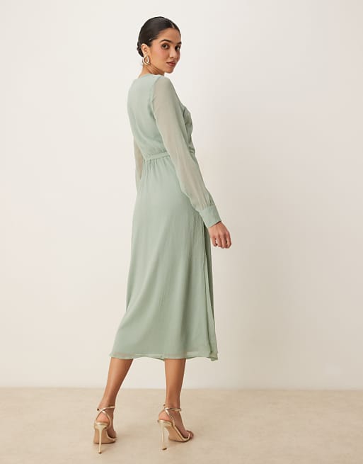 sage green midi dress Tie-Front 44 * Polyester satin hand wash in cold water only * Size Tip Vila - V-Neck Midi Dress
