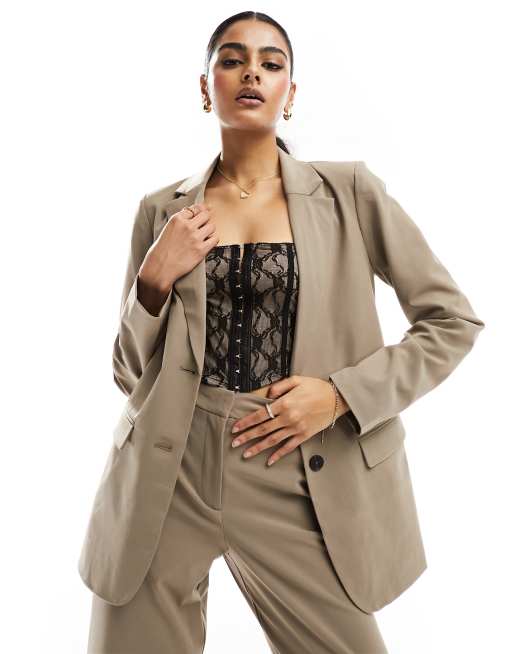 Vila - Losse blazer met lange pasvorm in bruin, deel van co-ord set, 2 van 4