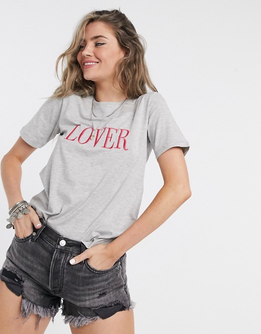 Vila lover embroidered t-shirt in grey