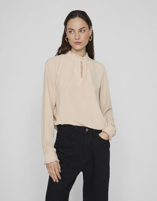 Vila - Lys beige top med lange ærmer