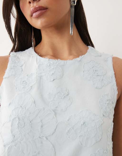 VILA - Lyseblå shift-minikjole med blomstermønster i jacquard, 4 af 4