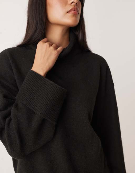 VILA - Maglione accollato nero con polsini, 2 di 4