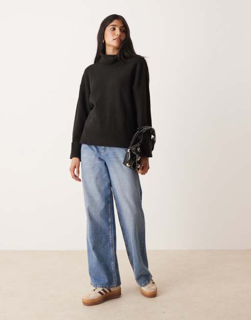 VILA - Maglione accollato nero con polsini, 3 di 4