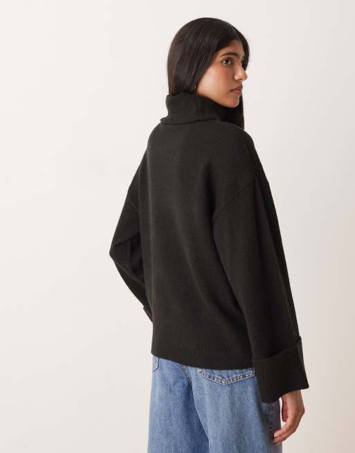 VILA - Maglione accollato nero con polsini, 4 di 4