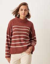 Vila - Maglione ampio accollato color terracotta a righe