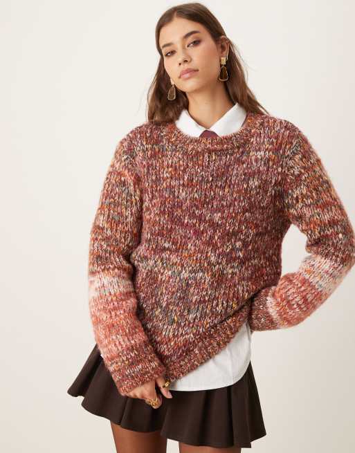 VILA - Maglione in maglia spessa di filato multicolore rosso e marrone