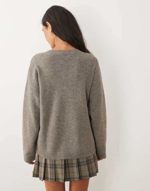 Vila - Maglione oversize lavorato a maglia color falco mélange, 4 di 4