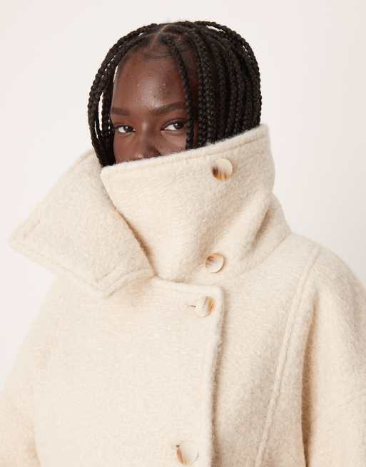 VILA - Manteau habillé en maille bouclée de qualité supérieure à col cheminée - Crème, 3 de 4
