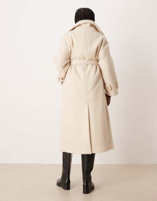 VILA - Manteau habillé en maille bouclée de qualité supérieure à col cheminée - Crème, 4 de 4