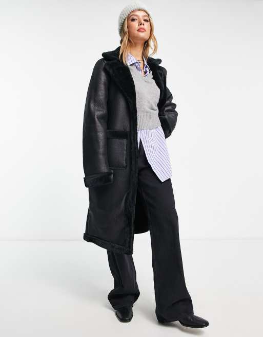 Manteau imitation mouton noir hot sale