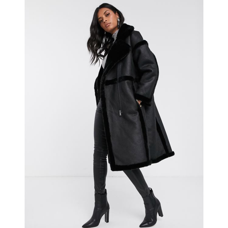 Manteau effet mouton online noir