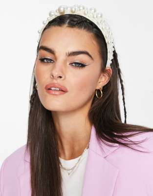 Vila - Mariage - Bandeau à grosses perles - Crème