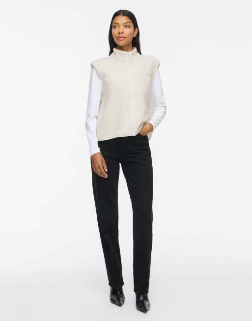 Vila Marlon gilet senza maniche teddy con collo alto grigio, 3 di 7
