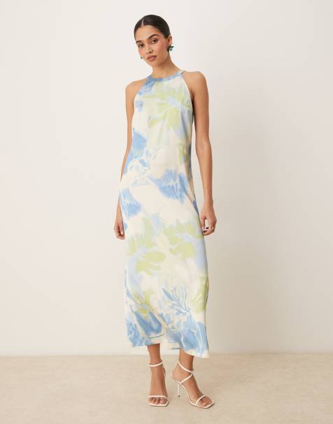 Vila – Marmormönstrad maxiklänning i satin med hög ringning - view 1