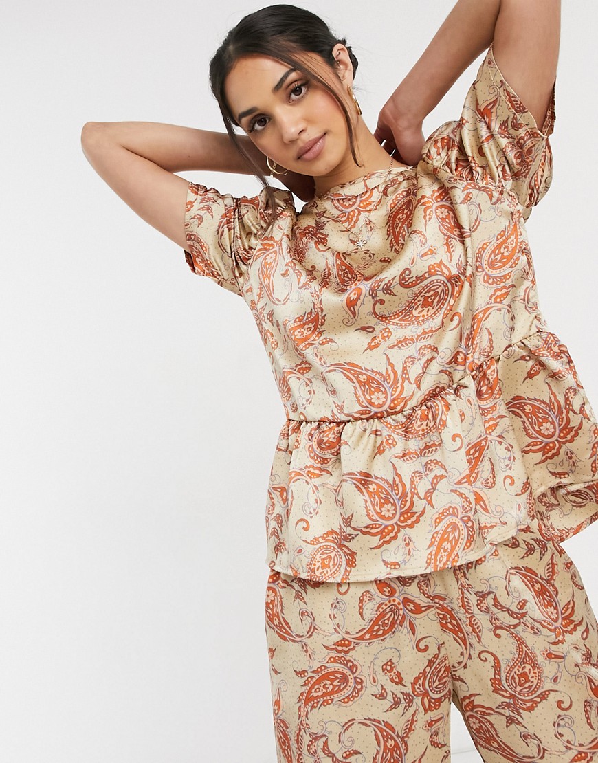 Vila matching blouse with sleeve detail in silky paisley print-Multi