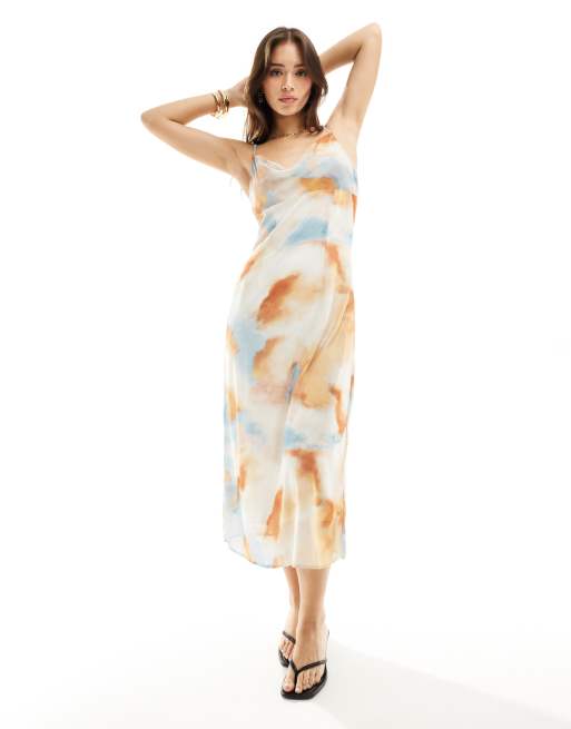 Vila - Maxi cami-jurk met gedrapeerde halslijn en abstracte droomprint
