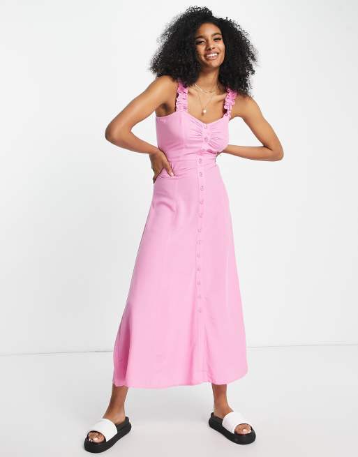 Vila - Maxi cami-jurk met knoopsluiting aan de voorkant in roze