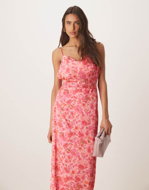 Vila - Maxi cami-jurk met satijn in roze bloemenprint - view 1