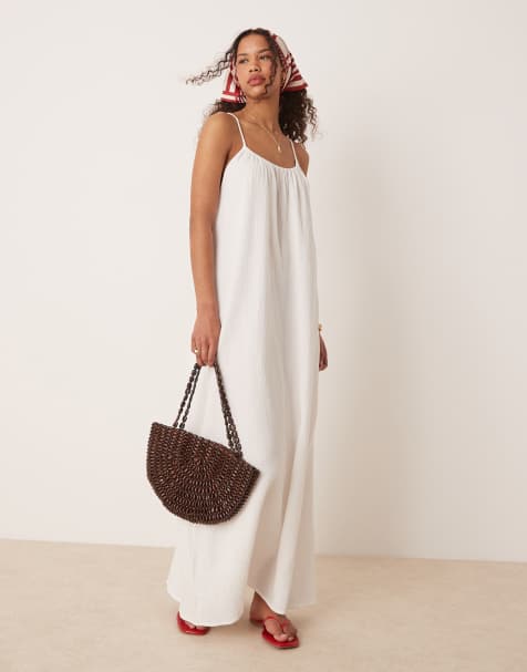 VILA - Maxi cami slipdress van katoen in wit - view 1