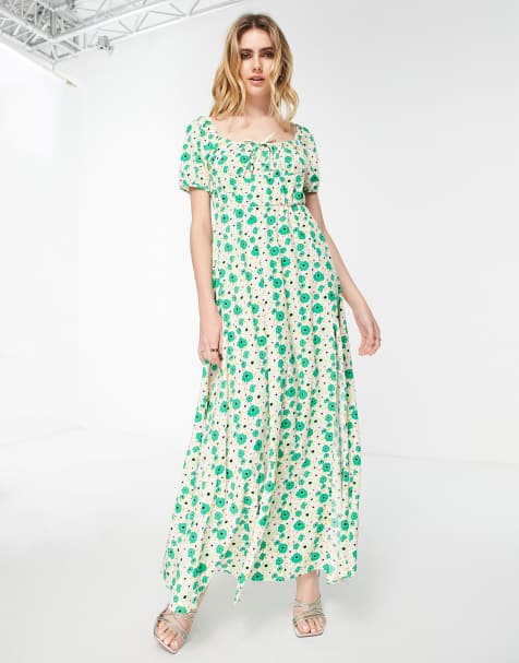 Vila maxi dress with bust detail in green floral print - view 1