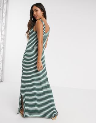 green and white striped maxi dress