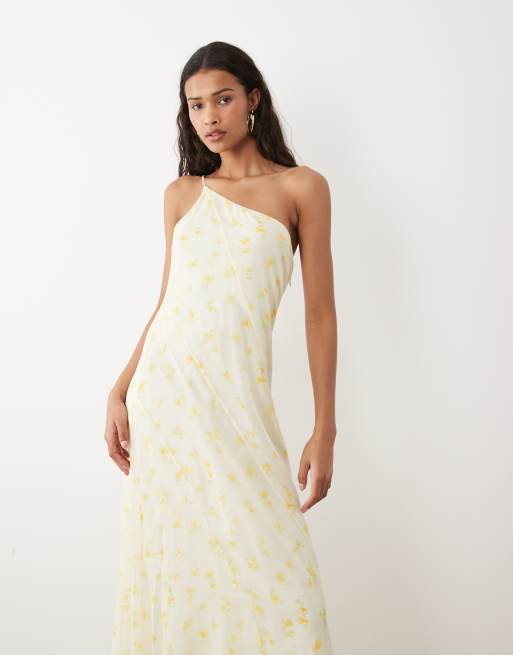 VILA - Maxi jurk met blote schouder en fijne gele bloemenprint, 2 van 4