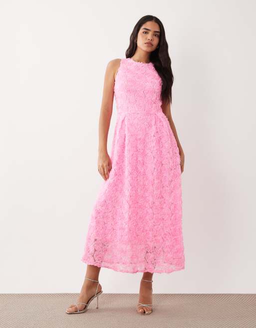 VILA - Maxi jurk van gebloemd jacquard in roze, 2 van 4