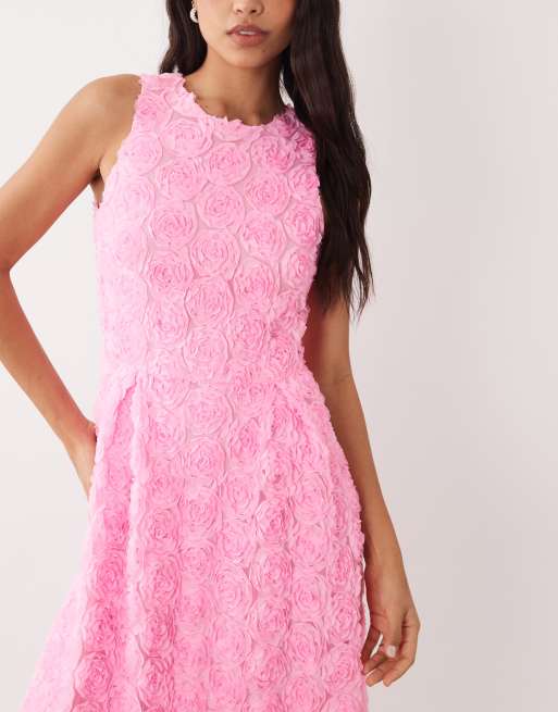 VILA - Maxi jurk van gebloemd jacquard in roze, 4 van 4