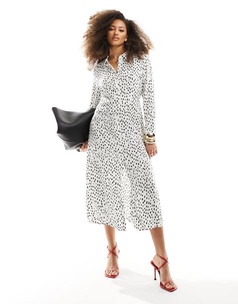 Vila maxi shirt dress in white spot print - view 1