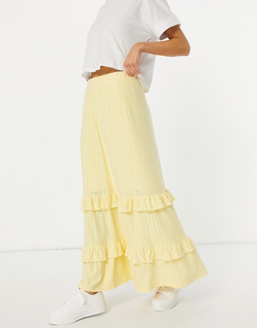 Vila maxi skirt with tiering in yellow