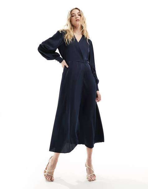 VILA - Maxi-wikkeljurk met volle rok in marineblauw - view 1