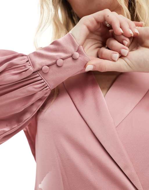 Vila – Maxikleid in Staubrosa mit Wickeldetail, 2 von 4