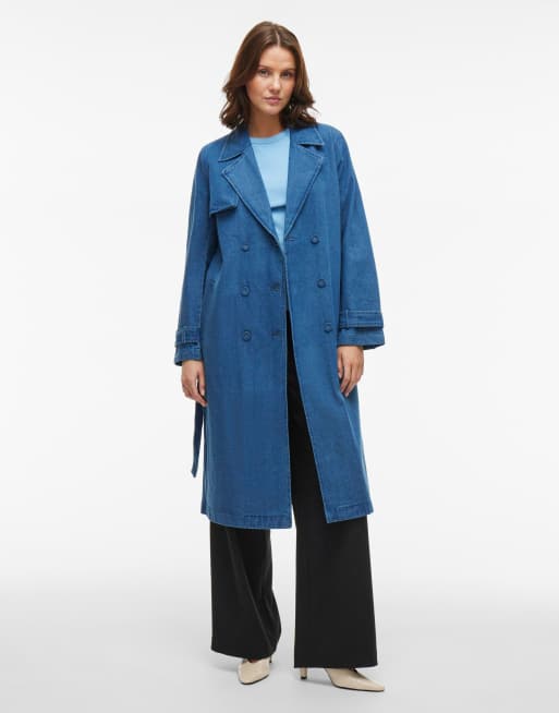 Vila - Mellemblå trenchcoat i denim