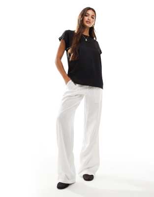 Vila Mesh Detail T-shirt With Turn Up Sleeve In Black