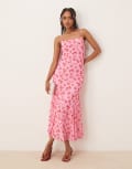 [Vila] VILA mesh square neck cami maxi dress in pink floral print 2XL PINK YARROW