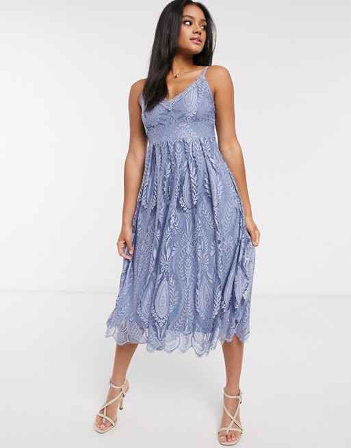 Vila midi cami dress in blue lace
