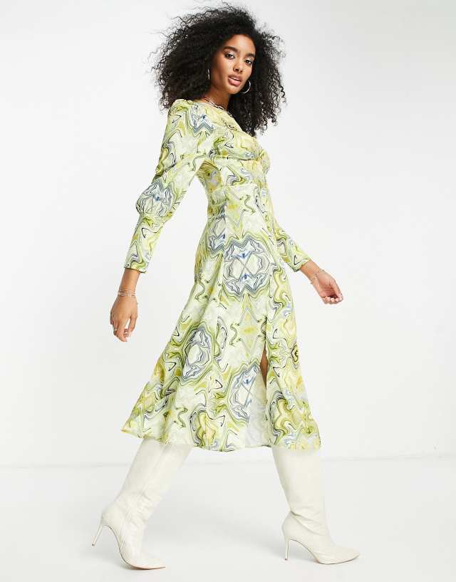 Vila - midi dress with full sleeve in marble print