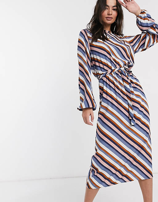 Vila midi dress with high neck in stripe | ASOS