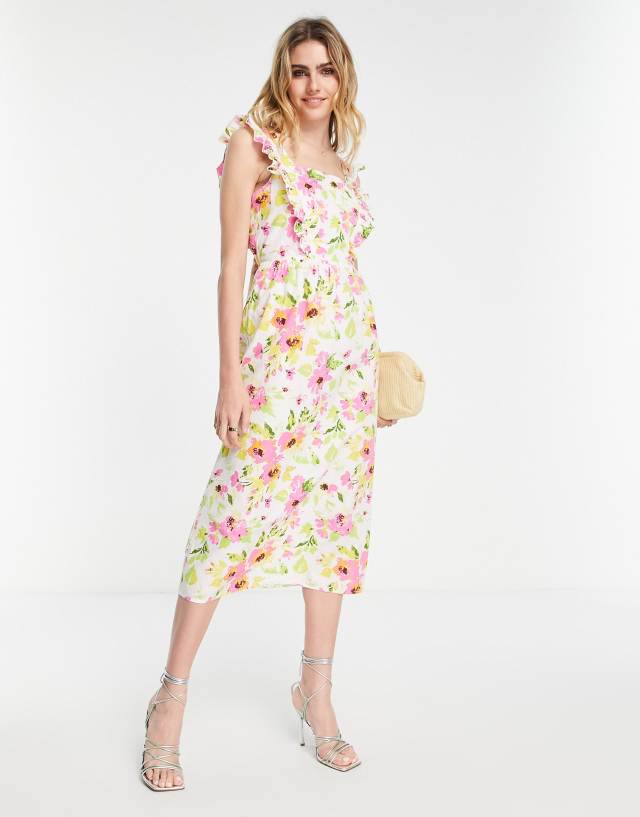 Vila midi dress with tie back in floral print