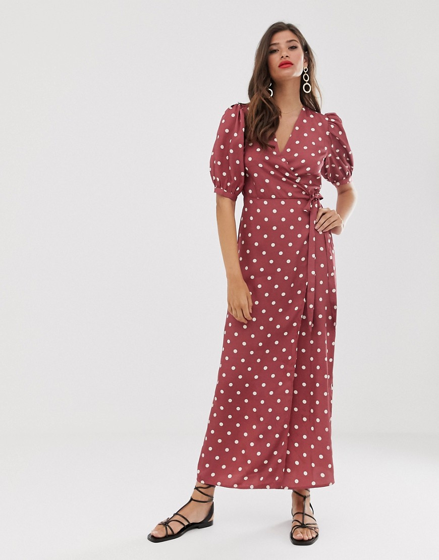 Vila - Midi-jurk met overslag en stippen-Rood