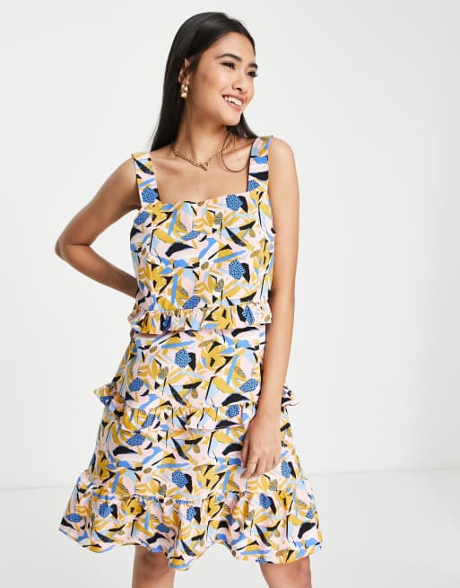 Vila - Midi jurk met stroken in felle jaren '70-print