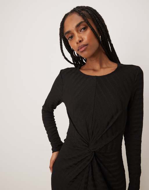 VILA - Midi jurk met textuur en gedraaid detail in zwart, 2 van 4