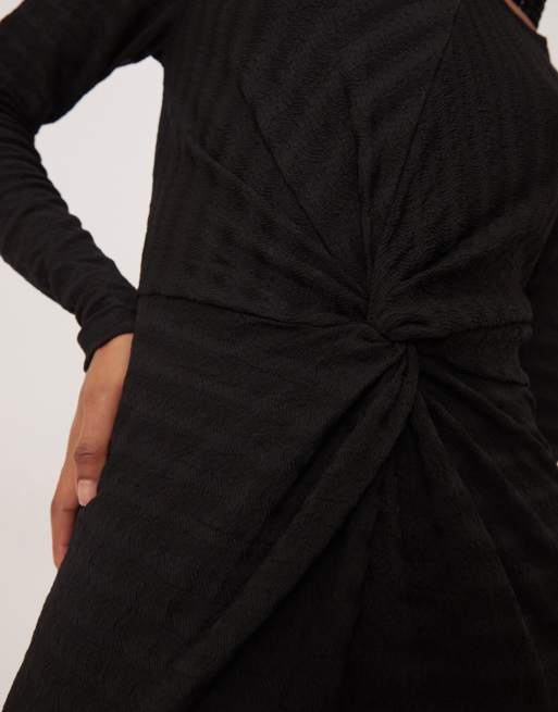 VILA - Midi jurk met textuur en gedraaid detail in zwart, 3 van 4